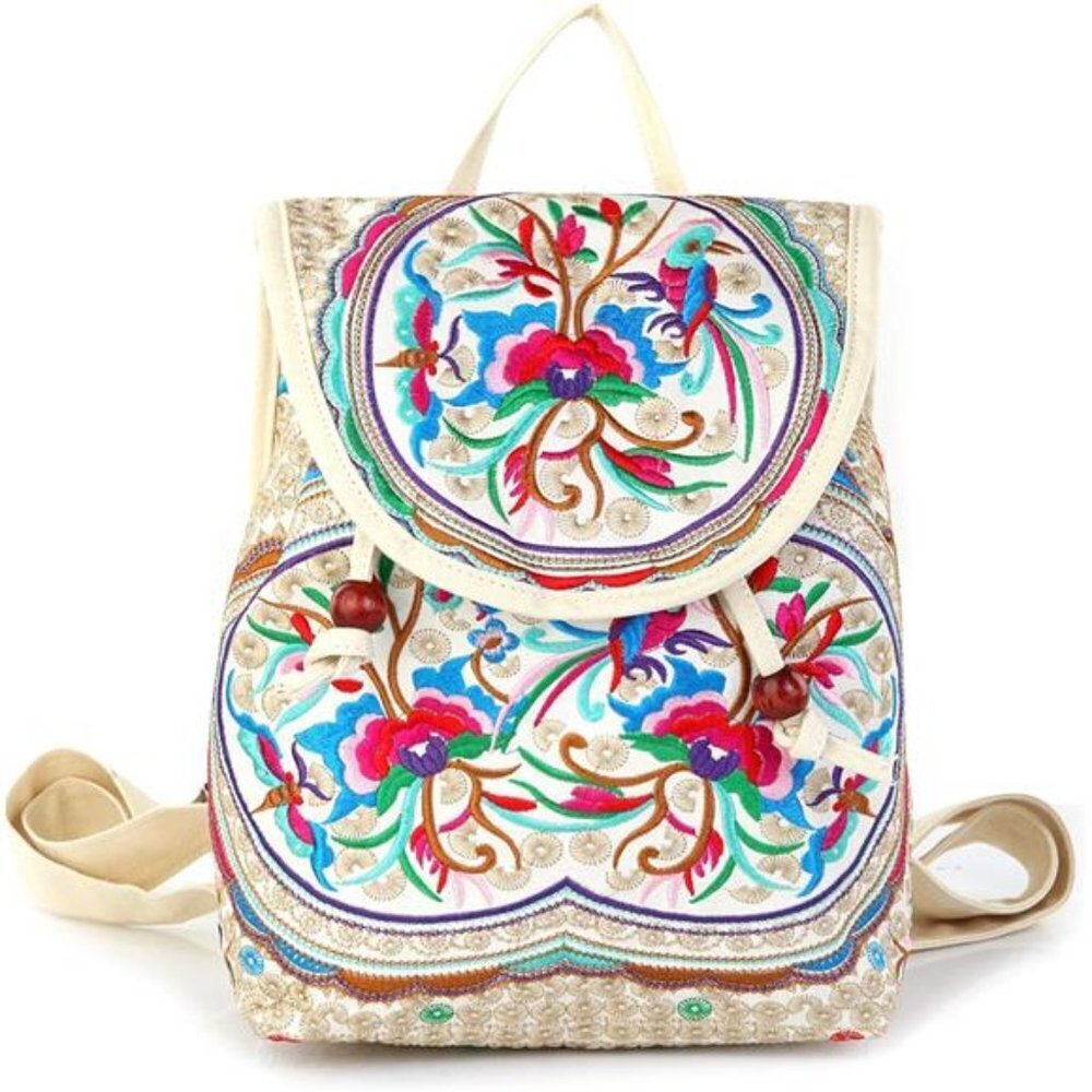 Boho Embroidered Canvas Backpack For Women